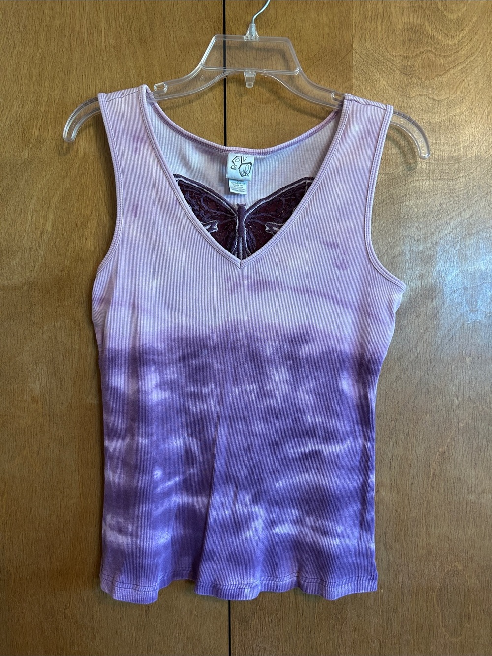 Fashion Bug Women’s Butterfly Detail Purple Tie-Dye V-Neck Tank Top